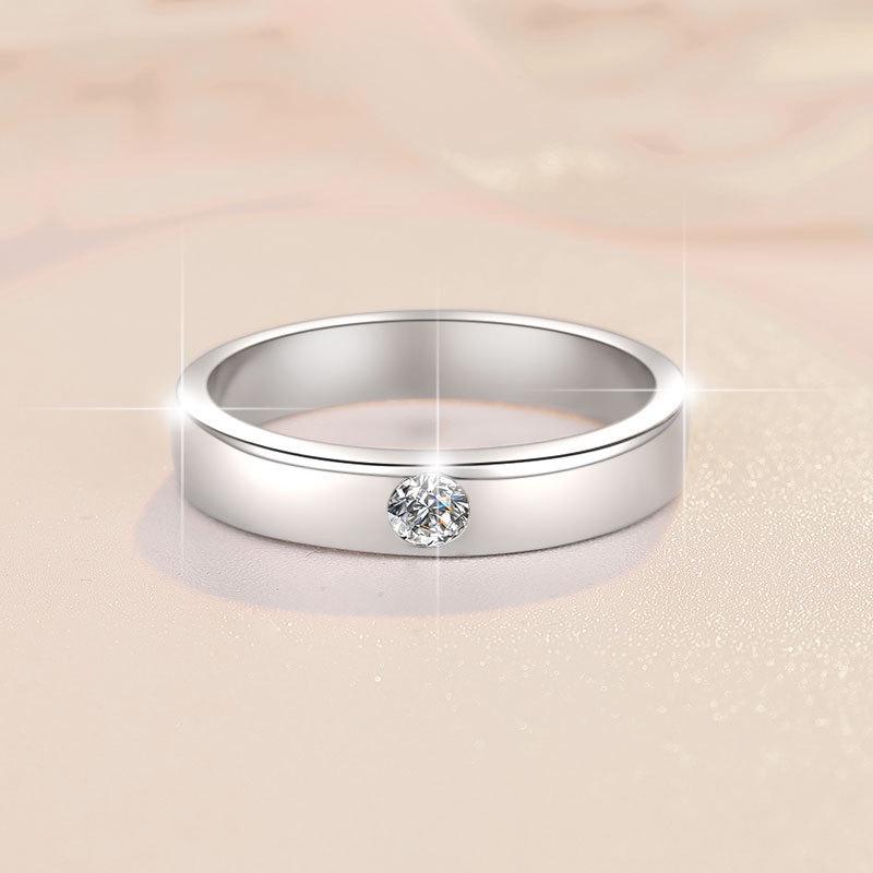 S925 Sterling Silver Couple's Matching Rings with Small Moissanite Diamonds - Simple Fashion Engagement Gift