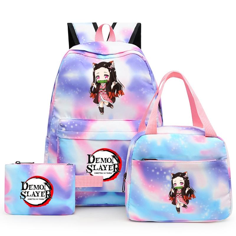 3ks/set Anime Demon Slayer Batoh pro dívky Chlapci Back To School Bag with Lunch Bag Student Bookbag Muži Ženy Cestovní taška Mochil