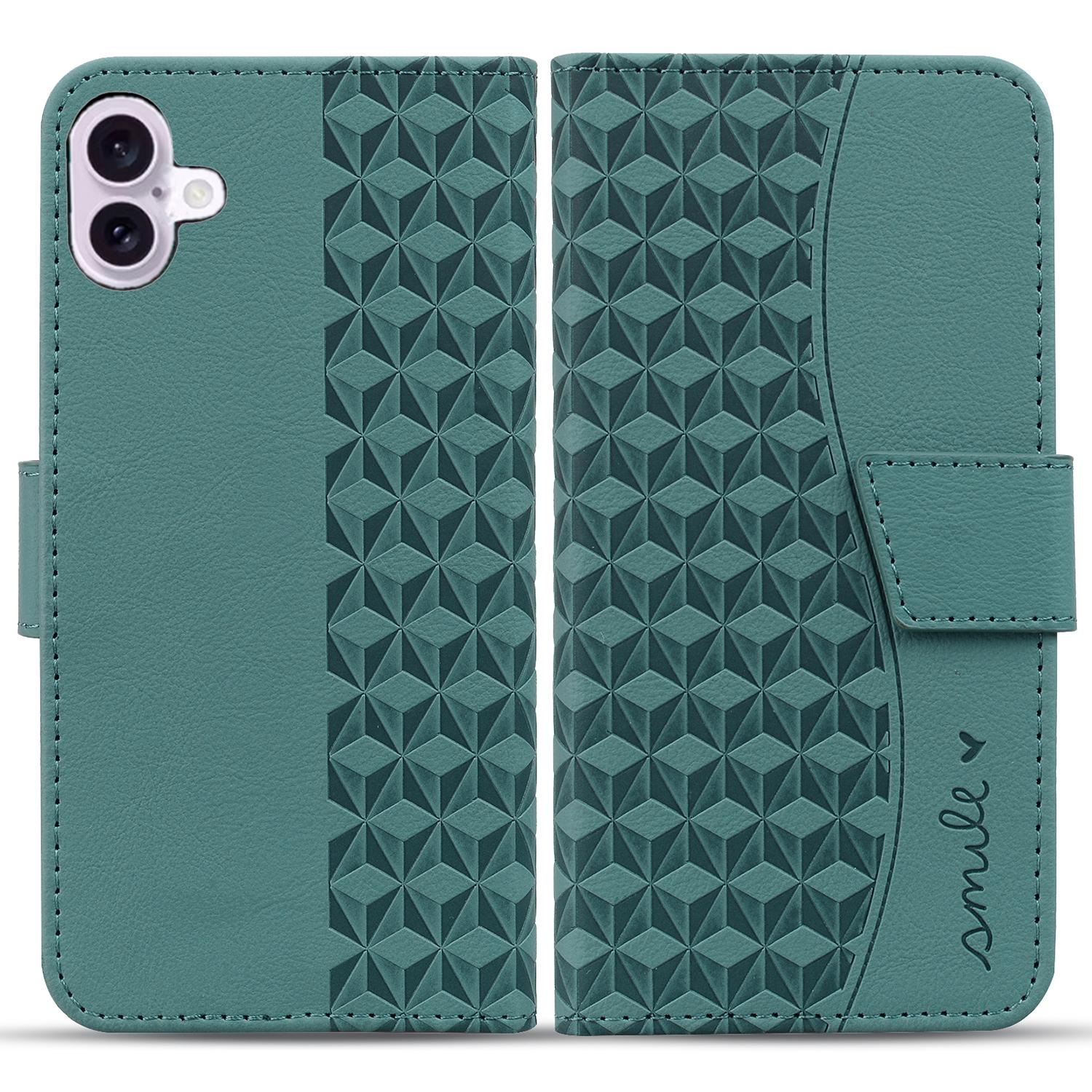 

For iPhone 16 Case Rhombus Pattern Leather Phone Cover Wallet Stand Flip C