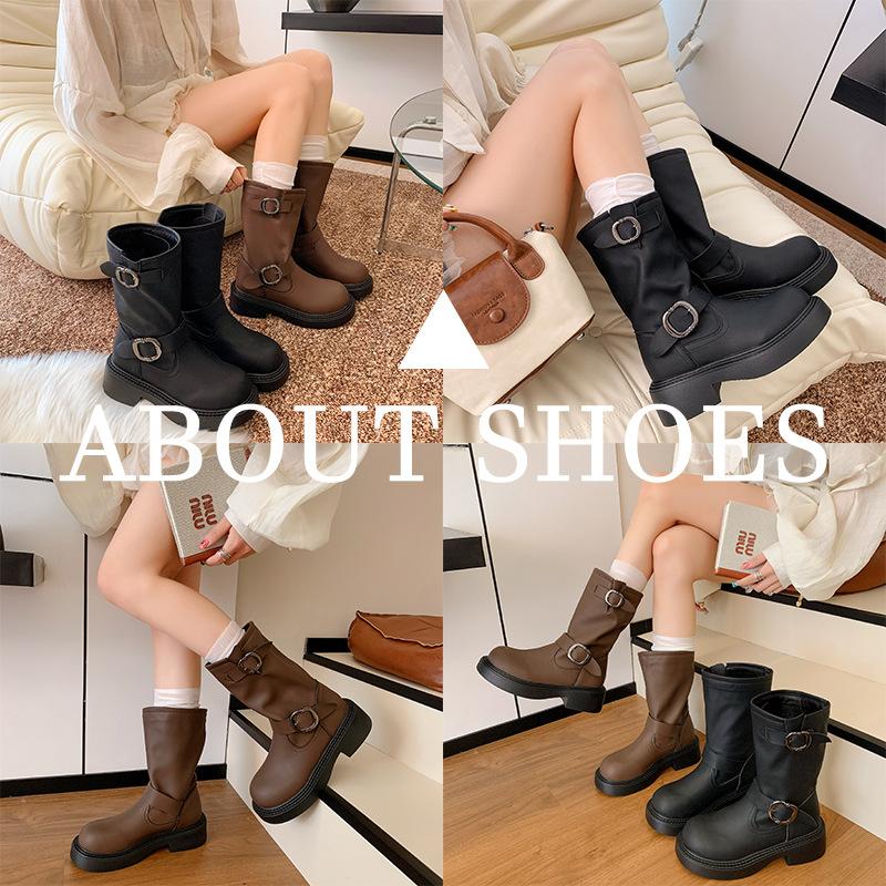 Thick-soled Martin Boots Women's British Style 2025 New Autumn Retro Belt Buckle Western Short Boots Slim Locomotive Boots