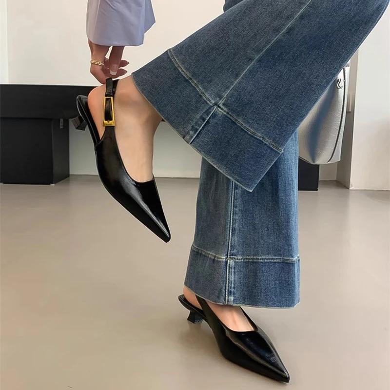 Fashion Summer Pointed Toe Women Sandals Fashion Singbacks Mules Shoes Ladies Elegant Low Heel Stripper Party Sandalias