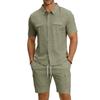 Men's Linen Solid Color Casual Holiday Shirt and Shorts Set