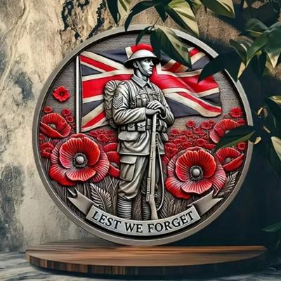 Memorial Day Metallväggkonst Enkel Förpackning Vi Glömmer Aldrig Trädgårdsskylt