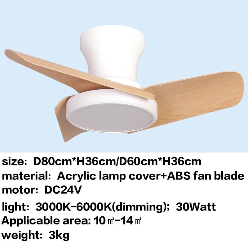 24" 32" DC Motor Small Ceiling Fan Lamp Electric Ceiling Fan With Light Bedroom  LED Tricolor Dimming Lighting Fan