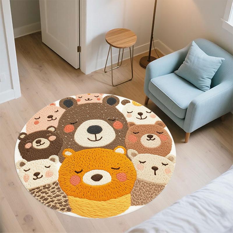 Little Bear Theme Pattern Round rug,Carpet Rug for Living Room Bedroom Playroom ,Non-slip Floor Mat,Holiday Gifts and Birthday Gifts.