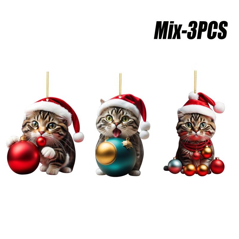 10PCS Cartoon Cat Pendant Car Cute Cat Pendant Ornament Christmas Tree Pendant Decoration Christmas Car Interior Decoration