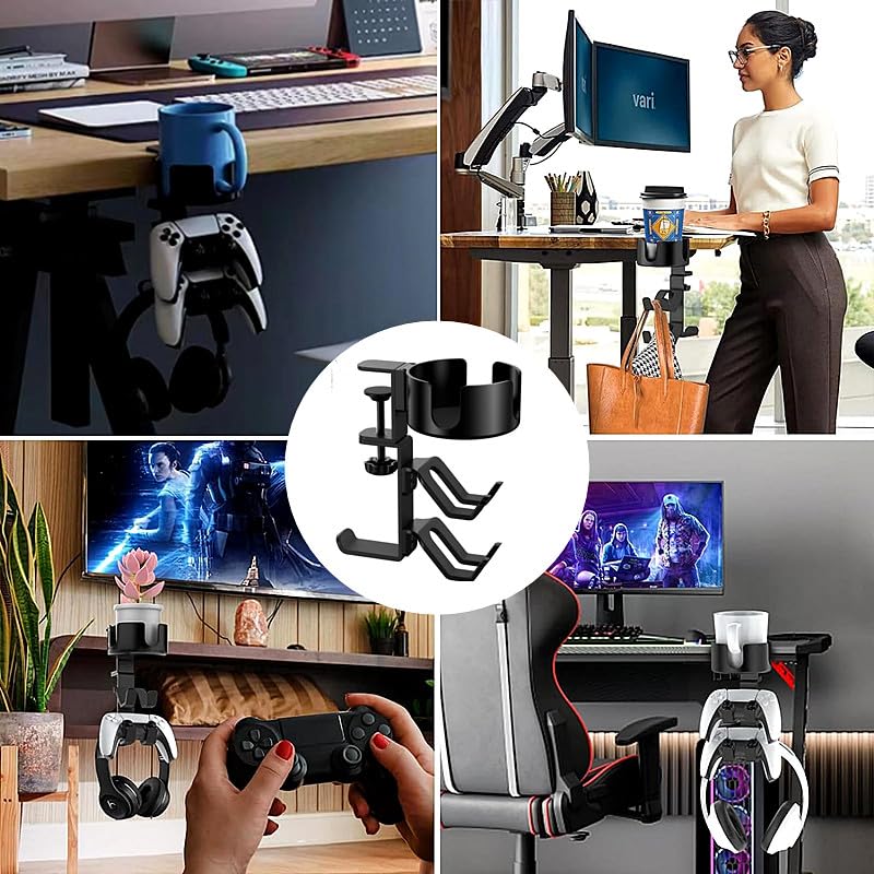 CNCZJM 3-in-1 Desk Organizer with 360° Rotating Headphone Stand, Detachable Controller Holder, Pen Holder, and Cup Holder - Desktop Storage for