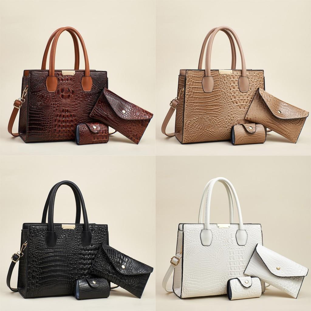 Fashion Solid Color Crocodile Texture Women Casual Shoulder Bag Three Piece Set For Daily Use And Office Commuting