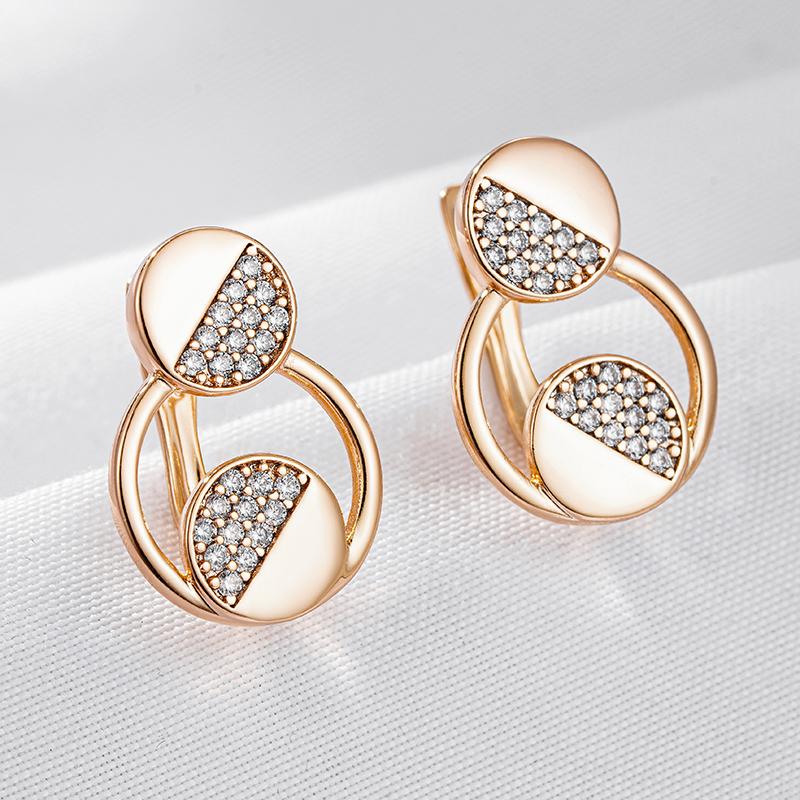 Fashion Glossy  Rose Gold Color Dangle Earrings For Women Full Natural Zircon Accessories Daily Fine Jewelry Gift