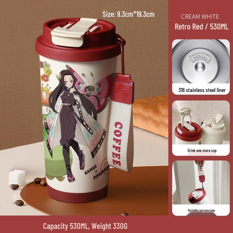 Demon Slayer Agatsuma Zenitsu Nerezový izolovaný hrnek se slámkou