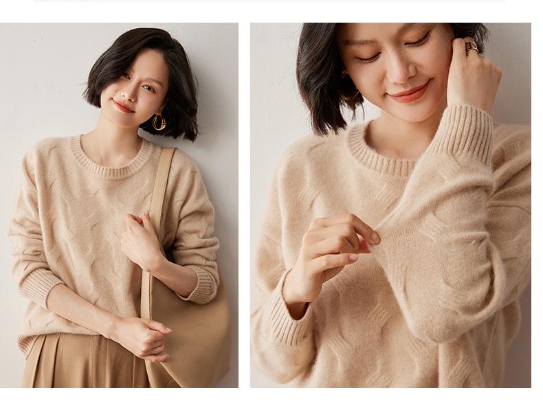 Women's Cashmere Cable Knit Sweater: Loose, Round Neck Pullover for Autumn & Winter