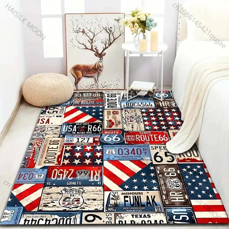 3D HD American Highway Sign Print Carpet Living Room Rug, Indoor Carpet for Bedroom Dining Room, Office Large Area Mat Gifts