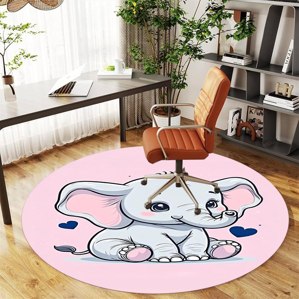 1PC Elephant Cute Hearts Round Chair Mat Area Rug - Non-Slip, Floor Mat for Office, Bedroom, Home Decor Christmas Gift C0528088