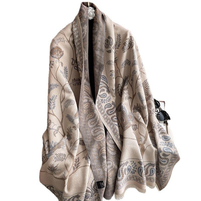 Liu Yifei-Inspired Retro Bluebird Cashmere Scarf - Thick, Warm, Ethnic Style Women's Winter Neck Warmer