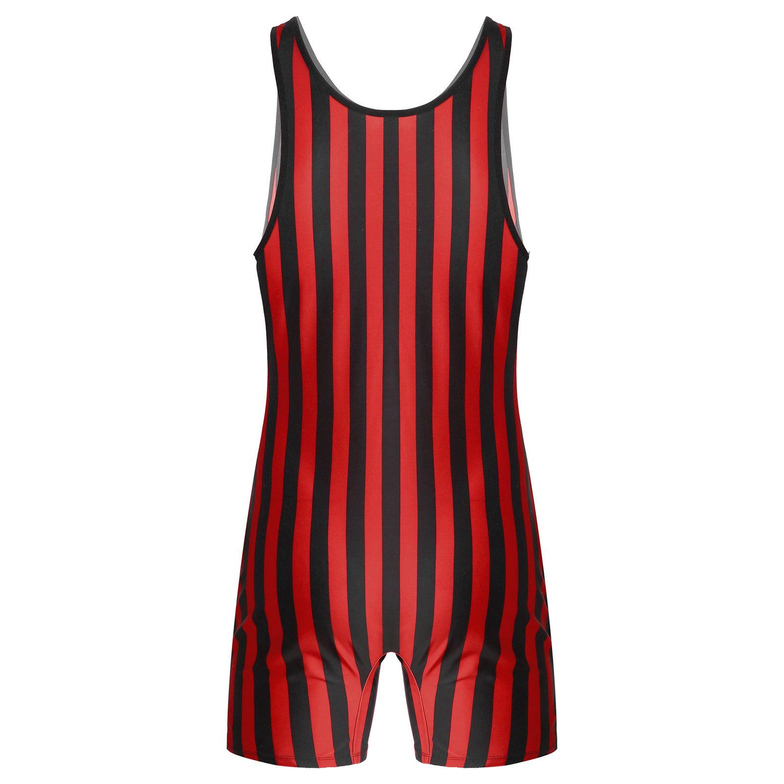 

Мужской полосатый борцовский комбинезон из эластичной ткани, спортивная одежда для выступлений M красный/чёрный
