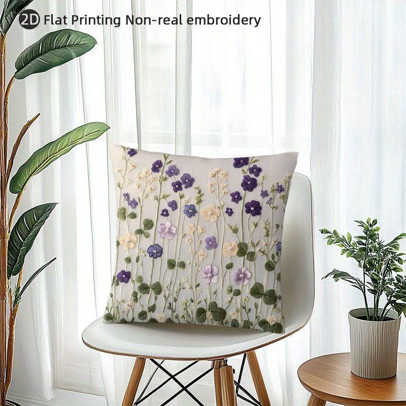 Double Sided Boho Purple Wildflower Pillow Cover Vintage Floral Print Soft Throw Pillow Case For Home Decor