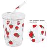 Heat Resisting Clear Strawberry Pattern Coffee Juice Drinking Water Glass Cup with Straw Lid
