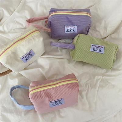 Kawaii Women Makeup Handbags Organizer Wallet Pouch Pencil Case Bag Corduroy Floral Travel Cosmetic Lipstick Purse Storage Bag