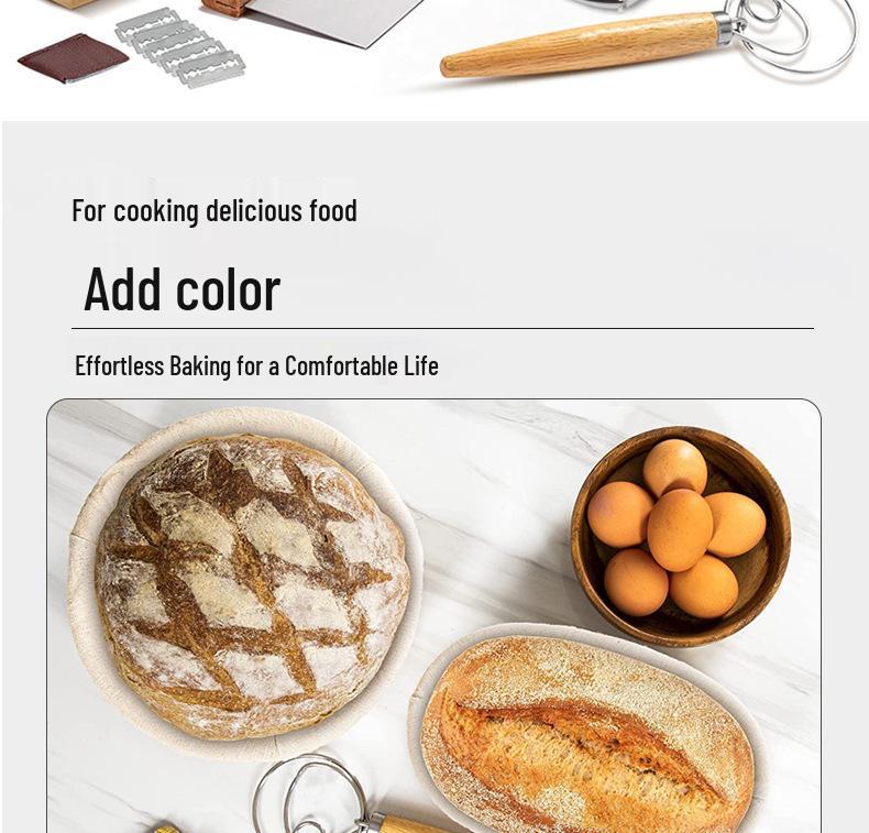 Fermentation Basket Set: Rattan Bread Basket, Scraper, Mixer & Oval Baking Tool. European Style for Artisan Bread.