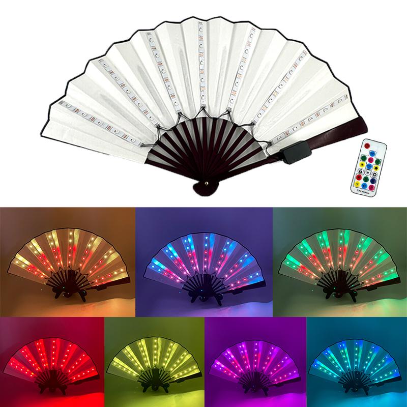 10/13 Inches Luminous Hand Fan Classical Folding LED Light up Fans Night Club Holiday Party Bar Dance Show Glowing Fan Props