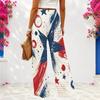 Women Plus Size Red Blue White Star Printed Loose Wide Leg Full Length Casual Pants