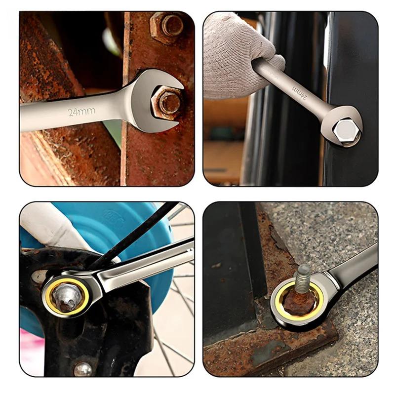 Ratchet Wrench, Double-ended Universal Type, Open Cross-slot Wrench, Four-layer Precision Electroplating, Repair Tool