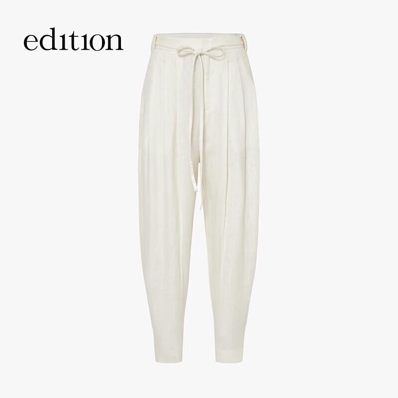 Edition Women's 2025 Spring Ramie-Linen Tie-Waist Wide-Leg Trousers