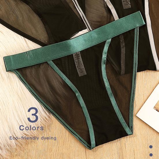 Women Sexy Briefs Low-rise Elastic Waistband Seamless Mesh Yarn Underwear Solid Color Lightweight Panties