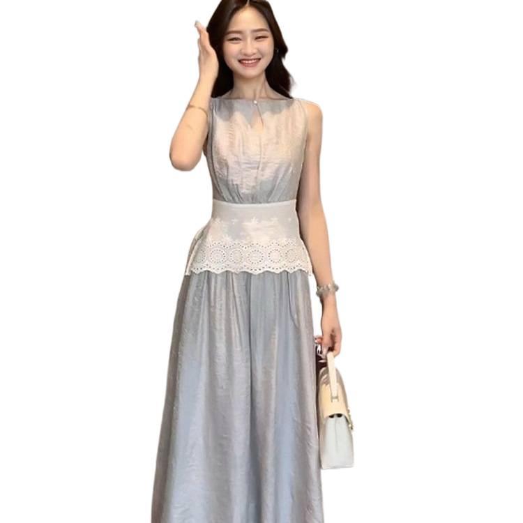 2026 French Elegant Lace Sleeveless Top & Skirt Set
