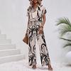 Women's 3D Printed Short Sleeve Collared Shirt Wide Leg Pants Casual Two Piece Outfit Summer Pant Suit