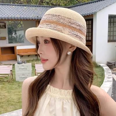 Summer and Autumn Curling, Small Face, Sunscreen, Sunshade, Breathable Straw Bucket Hat Woman
