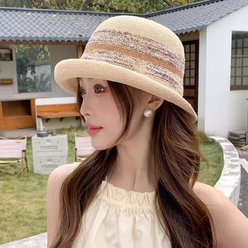 Curled Sun Hat Children's Summer Elegant Top Hat Outdoor Breathable Versatile Straw Hat Show Face Small Bucket Hat