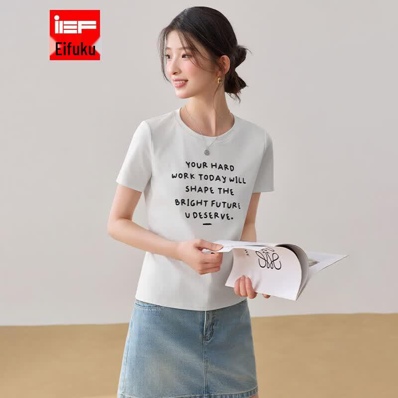 IEF Korean Style Letter Short-Sleeve T-Shirt L
