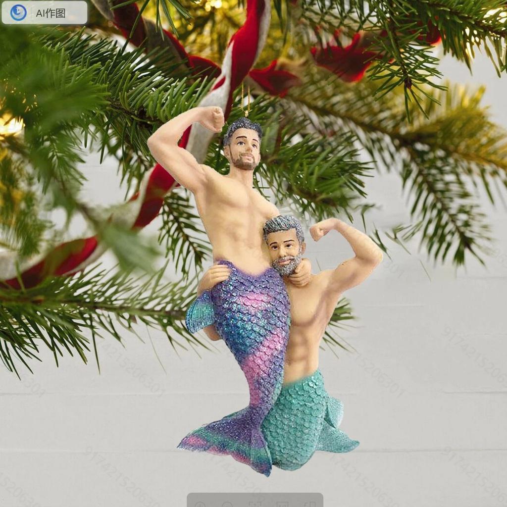 Male Colorful Cartoon Mermaid Pendant Christmas Hanging Decoration For Tree And Car Acrylic Material Cartoon Style Shape Mermaid