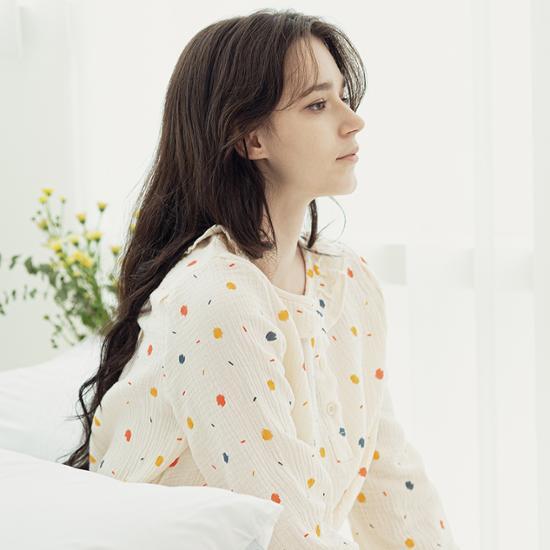 RYMD Healing Pajamas Round Collar Color Dot Yoru Cotton One Piece Homewear