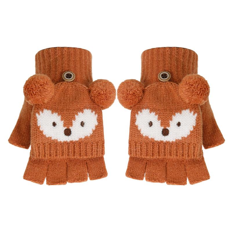 Winter Children's Flip Gloves Men's Small Animal Children's Knitted Warm Gloves Women's Finger Flip Open Finger Gloves Men