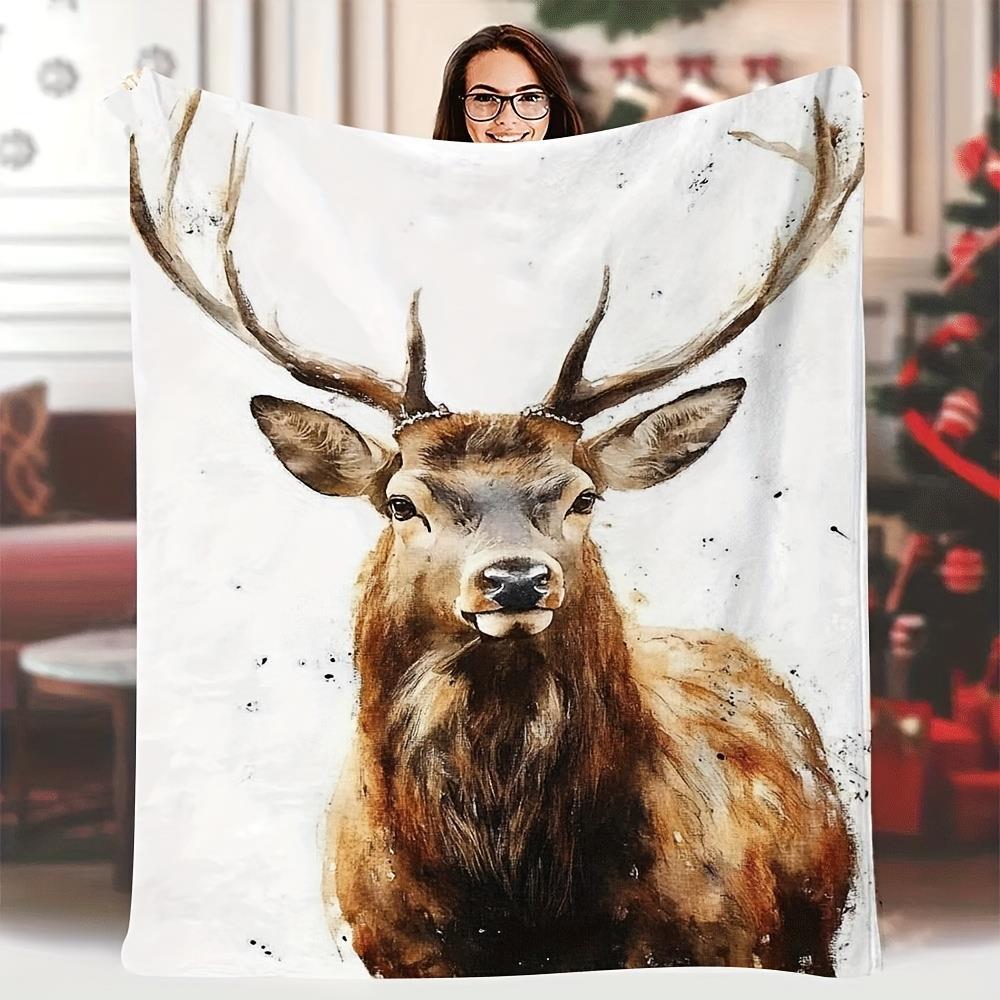 Realistic Elk Portrait Pattern Fleece Blanket Forest Theme Soft Warm Throw Interior Decoration Bedding Cover For Home 60X80