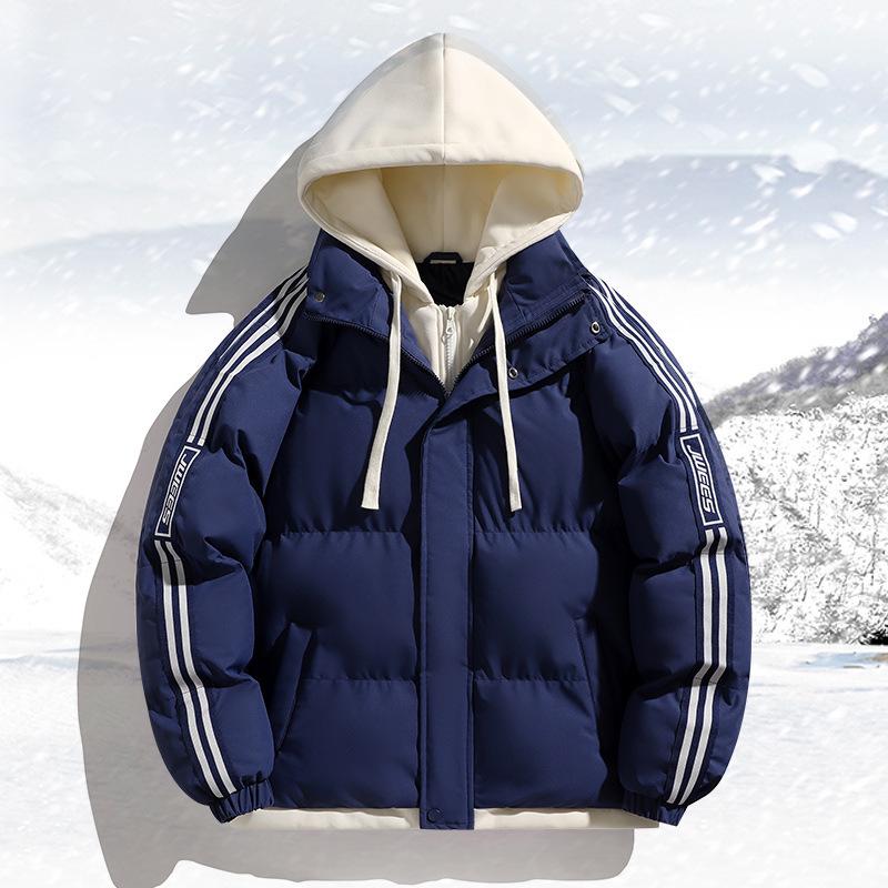 Men's 2026 Autumn/Winter Hooded Cotton Jacket - Thick, Warm, Trendy Striped Design for Couples