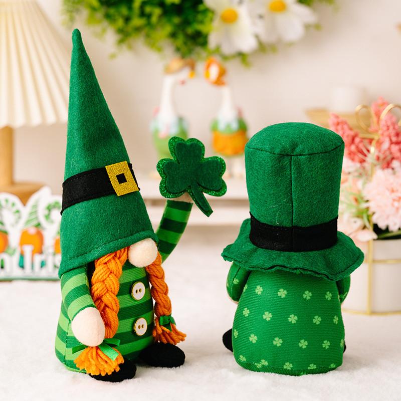 Festival Leaf Green Decorative Gnome Figurine With Striped Design Perfect Celebrations For