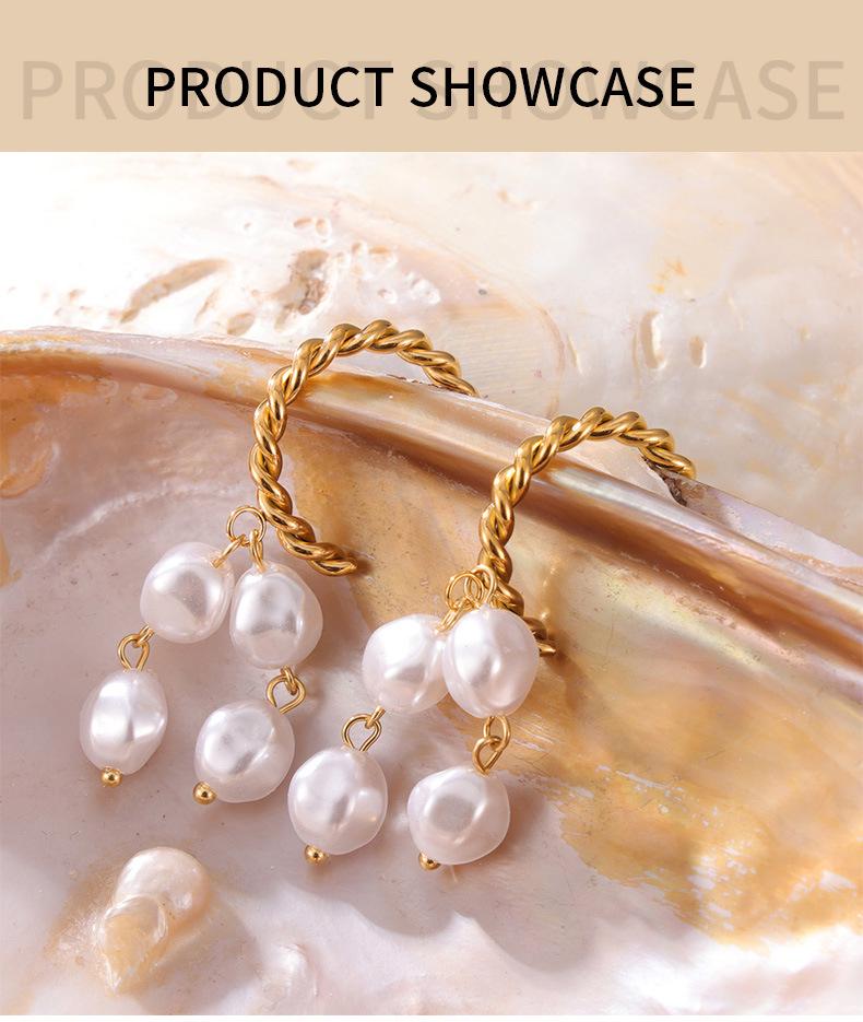 Bohemian Twist Faux Pearl Earrings: Elegant 18k Gold-Plated Titanium Steel Studs