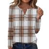 Women's Casual And Fashionable T,shirt With Plaid And Striped Print, Round Neck And Long Sleeves.