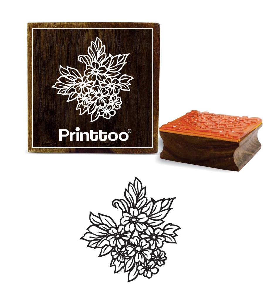 Printtoo Floral Pattern Card Making Square Wooden Rubber Stamp Scrap-booking-2 x 2