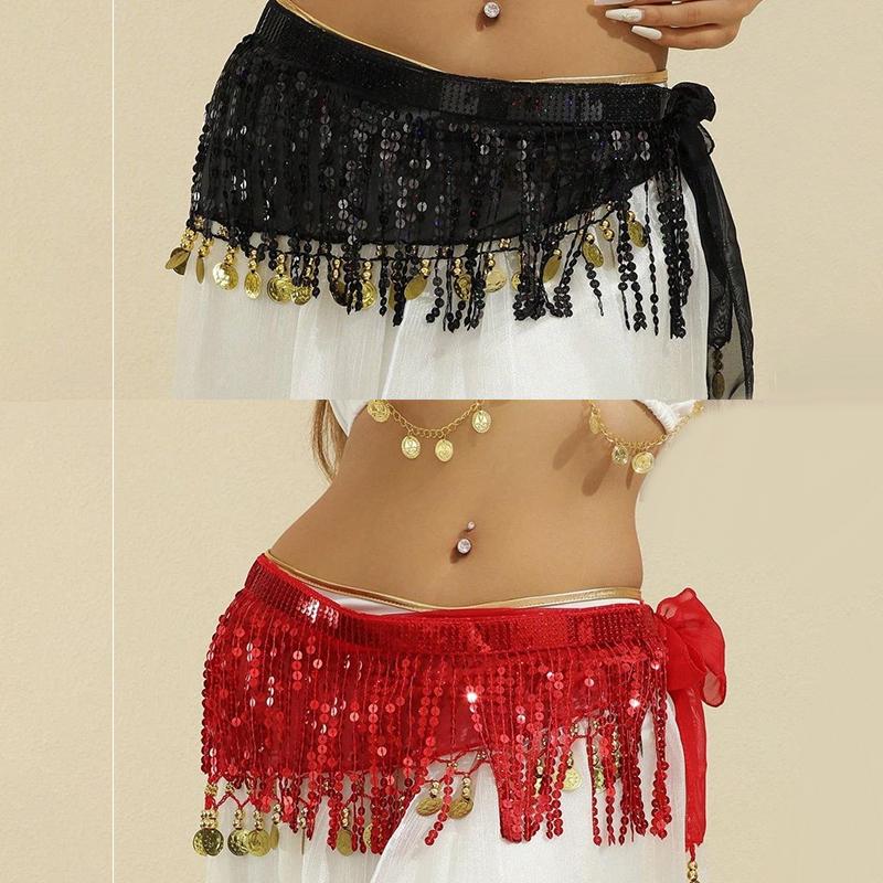Belly Dance Waist Chain Boho Sequin Tassel Waist Belt Indian Dance Hip Scarf Jazz Dance Show Costumes With Dangling Sequins