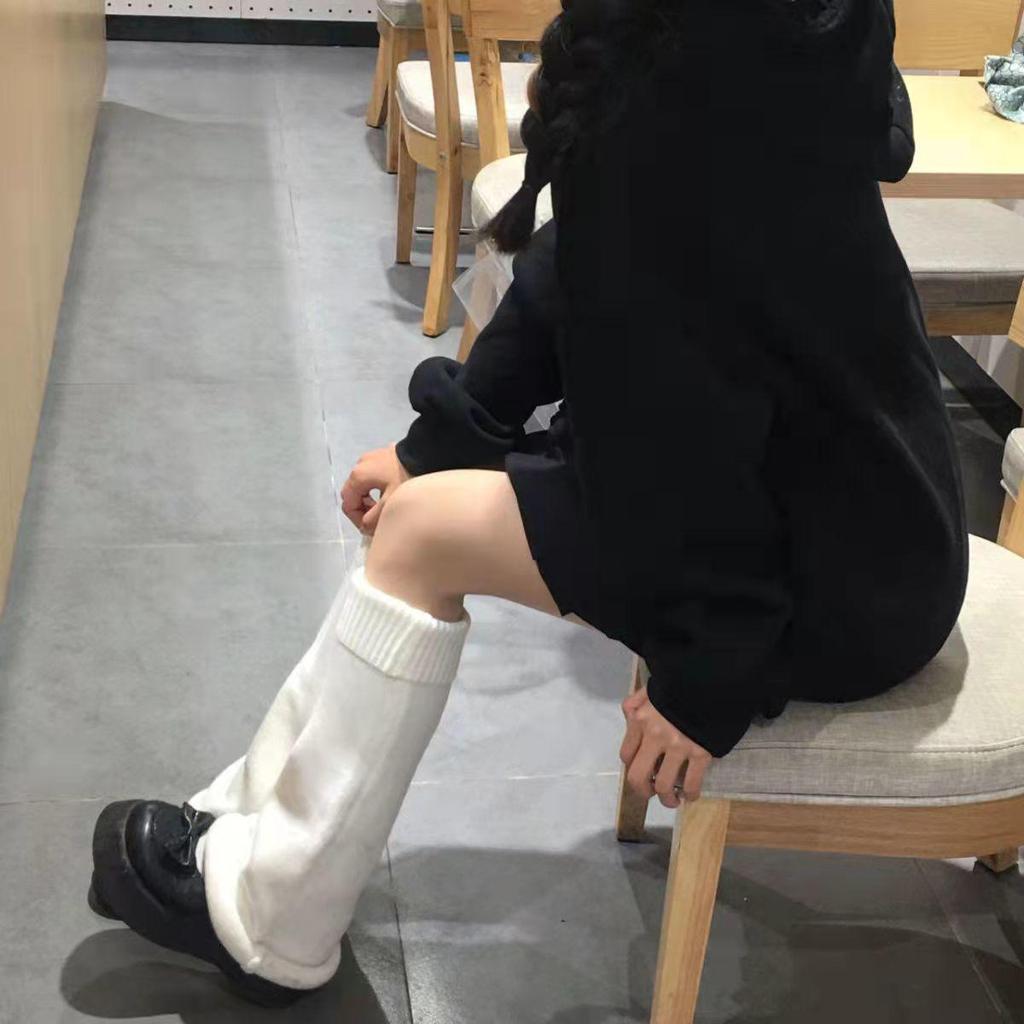 Millennium Subculture Solid Knit Leg Warmers: Japanese Korean Style Mid-Length Women's Socks