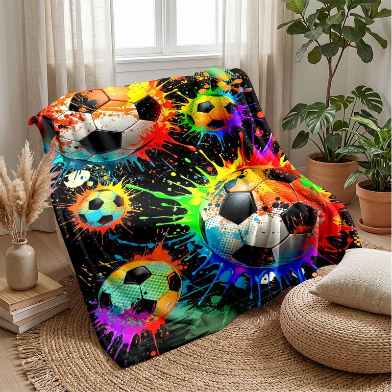 Colorful Soccer Ball Blanket Personalized Name Flannel Blanket Soft Cozy Plush Throw for Sofa Bed Lightweight Home Decor
