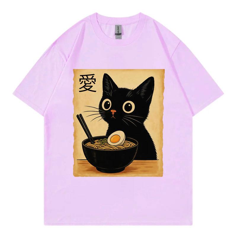 Funny Cat Ramen Graphic T Shirts Men Women Clothing High Quality Fashion Tshirts Summer Casual Short Sleeve T Shirt Streetwear