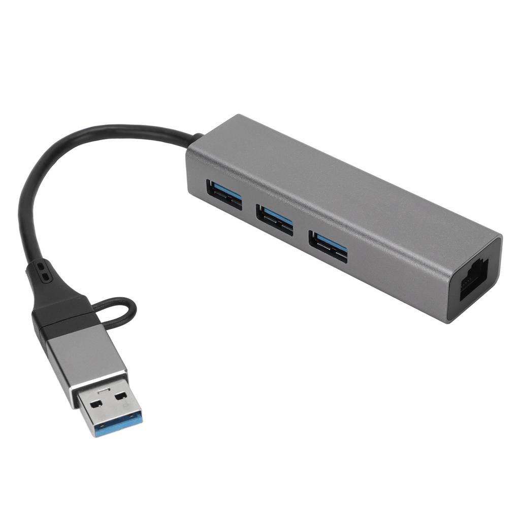 USB3.0 Hub 5Gbps Plug and Play 4 Port Aluminum Alloy USB C To RJ45 Adapter for Windows for Linux for OS X Silver Gray