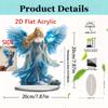 Blue Wing Guardian Angel Statue, Flat Desktop Decoration with Base, Home Office, Garden Display, Gift Idea, 2D