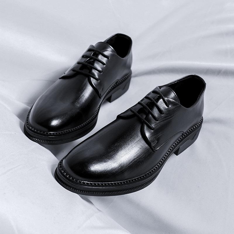 

Деловые туфли из кожи мужские в британском стиле повседневные на мягкой подошве для жениха и невесты, для увеличения роста, костюм шафера, мужские туфли 1234-R 41 чёрный