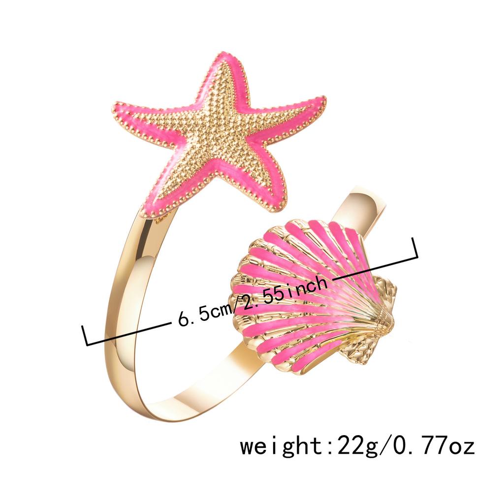 Exaggerated Starfish Shell Open Bracelet for Women Trendy Gold Color Metal Blue Enamel Marine Bracelet Beach Vacation Jewelry